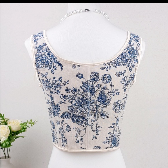 Blue and White Floral Corset Bodice Renaissance Faire Costume Size Medium - Picture 7 of 14